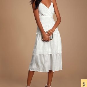 Lulus White Striped Tiered Midi Dress